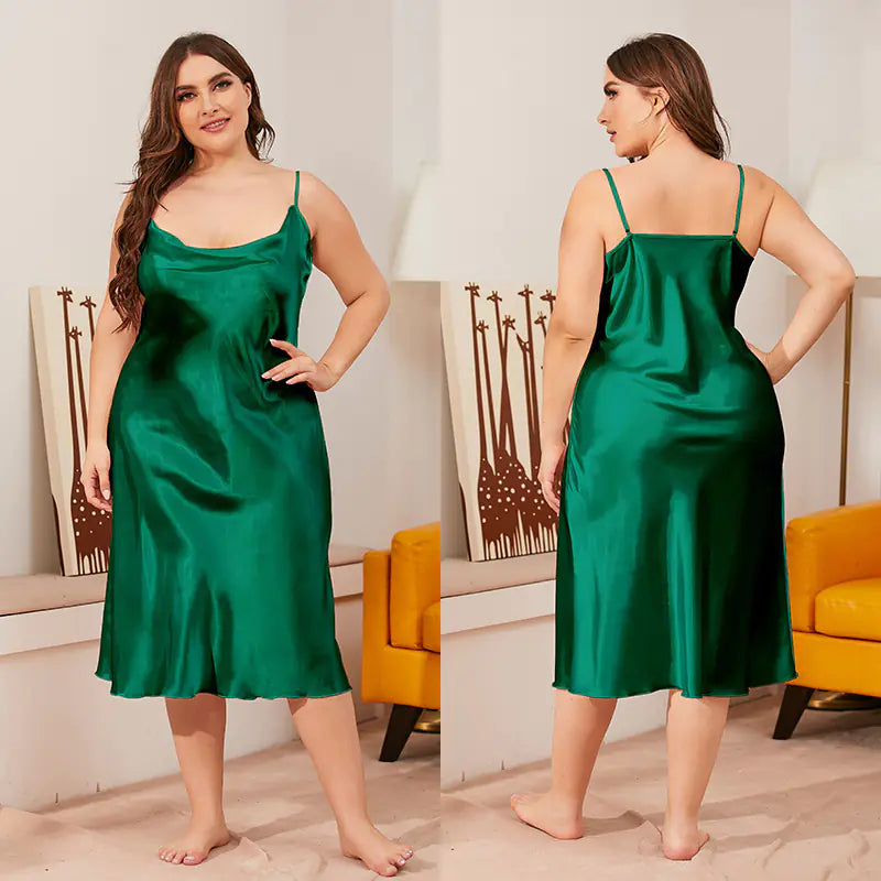 Luxurious Plus Size Satin Cowl Neck Cami Nightdress