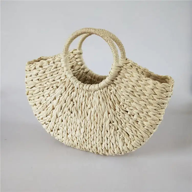 Rattan Woven Half-Round Tote Bag