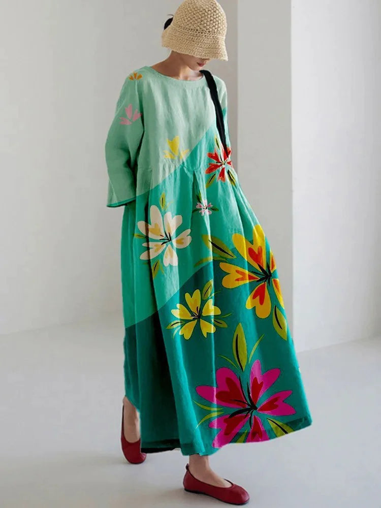 Retro Geometric Long Dress - Casual & Elegant
