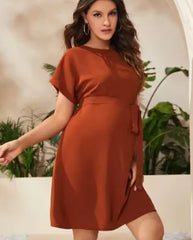 Elegant Maternity Dress with Batwing Sleeves & Girdle