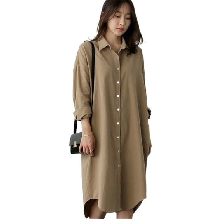 Casual Loose Mid-Length Shirt, Korean Style, Long Sleeve