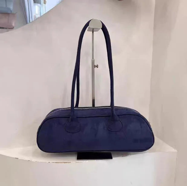 Chic Suede Baguette Bag - Vintage-Inspired Shoulder Purse