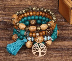 Multilayer Boho Bracelet with Tree of Life Pendant