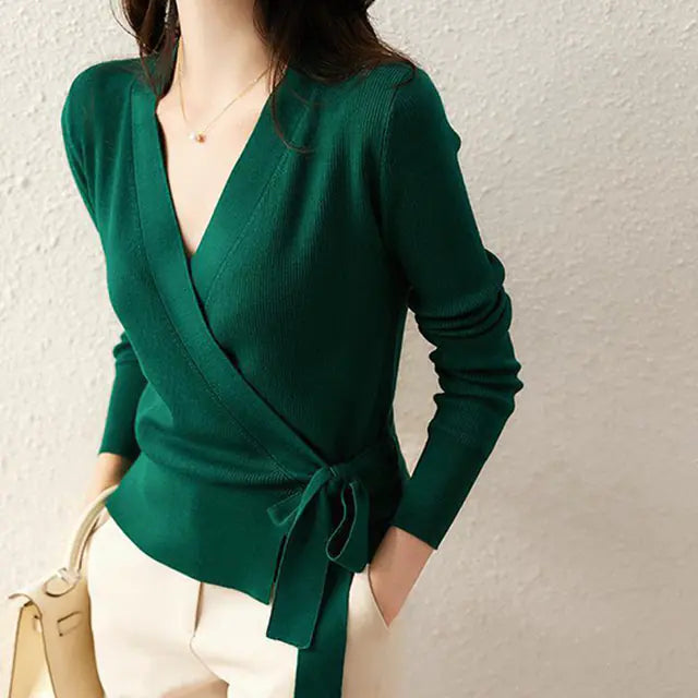Elegant V-Neck Long-Sleeved Lace Cardigan for Women