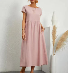 Breathable Cotton-Linen Sleeveless Dress with Pockets