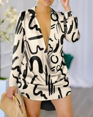 Chic Autumn Women's Shirt Dress - Trendy A-line Print
