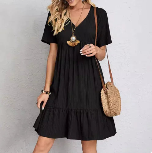 Romantic V-Neck Midi Dress – Versatile & Stylish