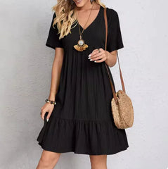 Romantic V-Neck Midi Dress – Versatile & Stylish
