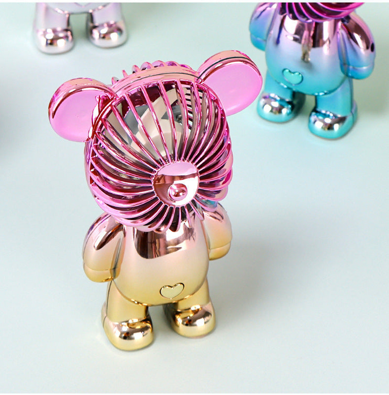 USB Mini Cartoon Bear Handheld Fan - Lightweight & Portable