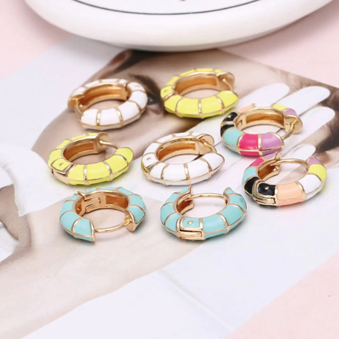 Madison Enamel Striped Huggie Earrings - 18K Gold Vermeil