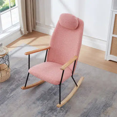 Elegant Pink Rocking Chair - Teddy Fabric, High Back & Adjustable Headrest