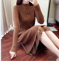 Elegant Knit Sweater Dress with Ruffle Details