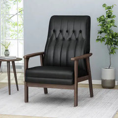 Mid-Century Modern Accent Chair, Matte Black Faux Leather