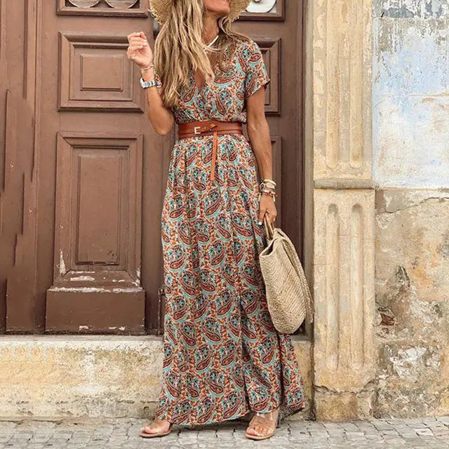 Spring Bohemian Oversized Long Dress - Flowy, Vibrant Style