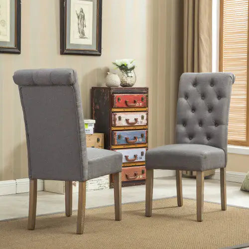 Elegant Grey Tufted Parsons Dining Chairs (Set of 2)