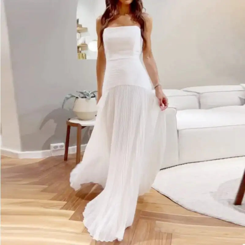 Elegant Strapless Pleated Dress