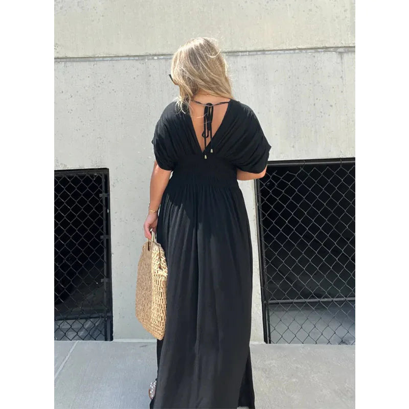 Sunkissed Pleat Palooza Ice Silk Dress - Light Grayish Brown