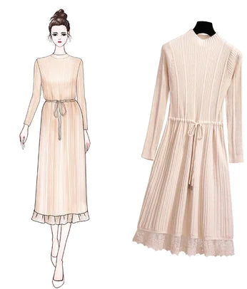 Elegant Knit Sweater Dress with Ruffle Details