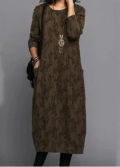 Vintage-Inspired A-Line Midi Dress with Crew Neck