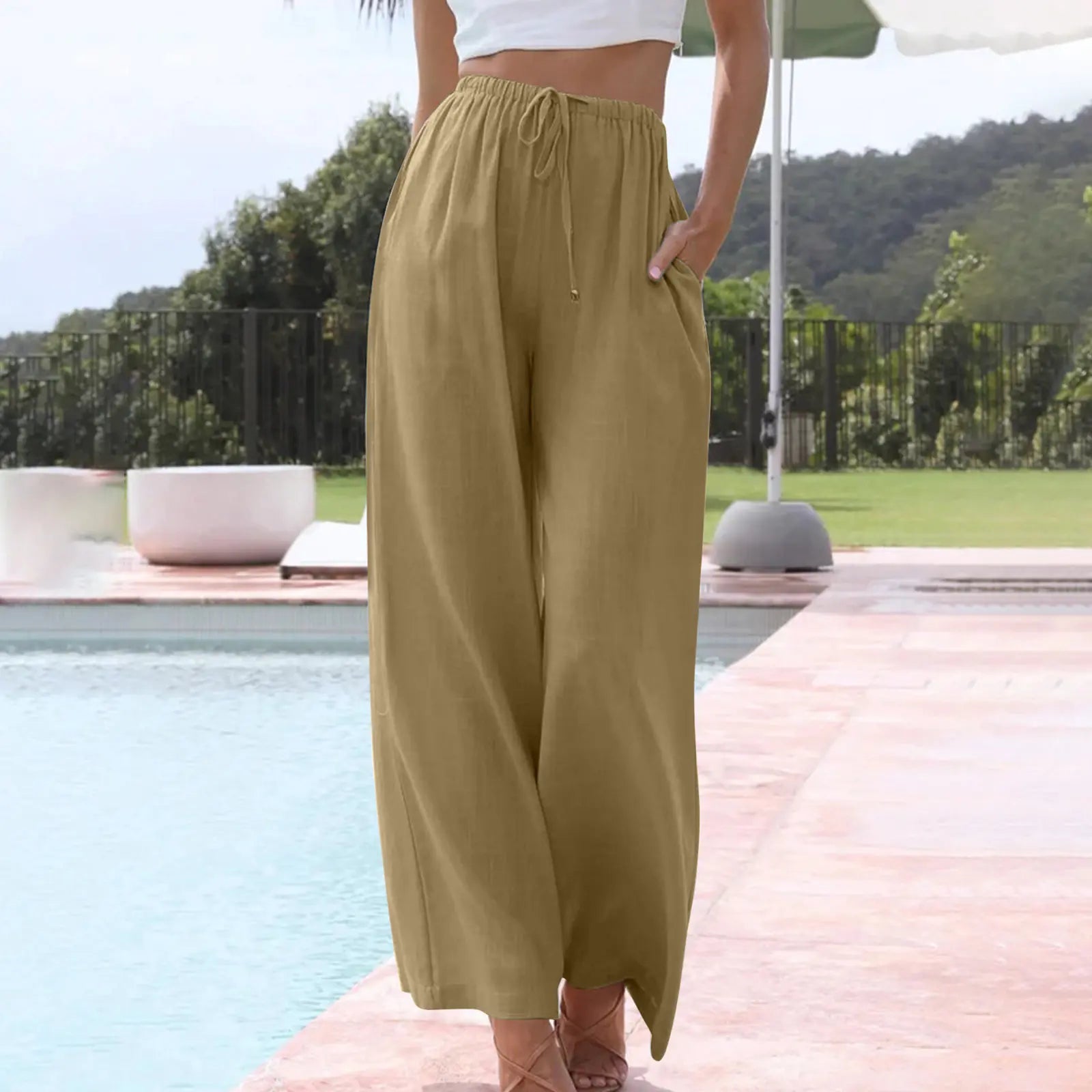 Women's Cotton-Linen Wide-Leg Pants