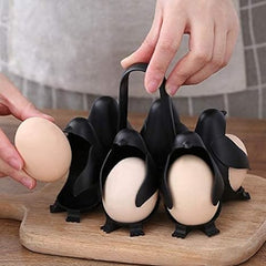 Penguin-Design Egg Cooker & Storage Rack - Holds 6 Eggs