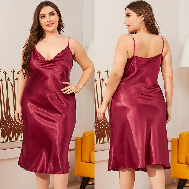 Luxurious Plus Size Satin Cowl Neck Cami Nightdress