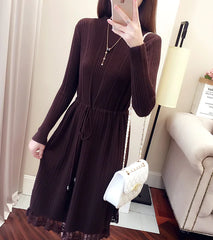 Elegant Knit Sweater Dress with Ruffle Details