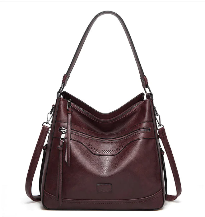 Elegant Multi-Pocket Leather Tote Bag for Women
