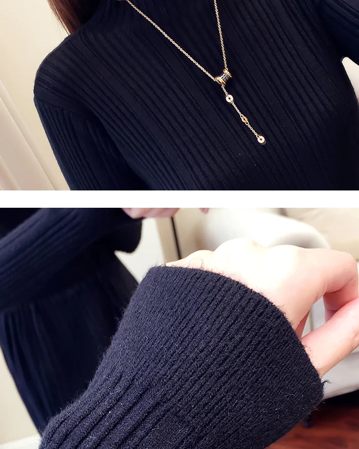 Elegant Knit Sweater Dress with Ruffle Details