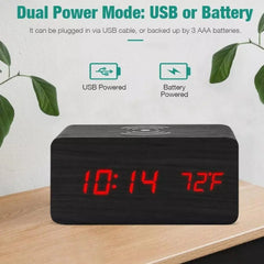 Wooden Digital Alarm Clock with Wireless Charger