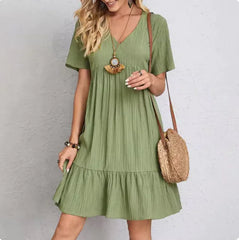 Romantic V-Neck Midi Dress – Versatile & Stylish