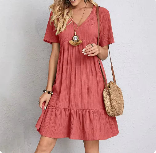 Romantic V-Neck Midi Dress – Versatile & Stylish