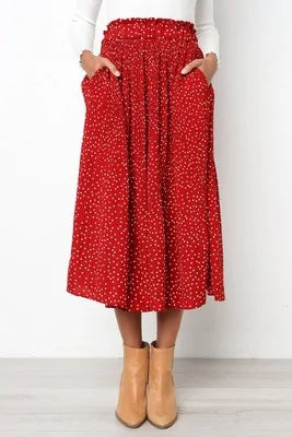 Elegant Elastic High-Waist Pleated Midi Skirt for Women
