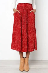 Elegant Elastic High-Waist Pleated Midi Skirt for Women