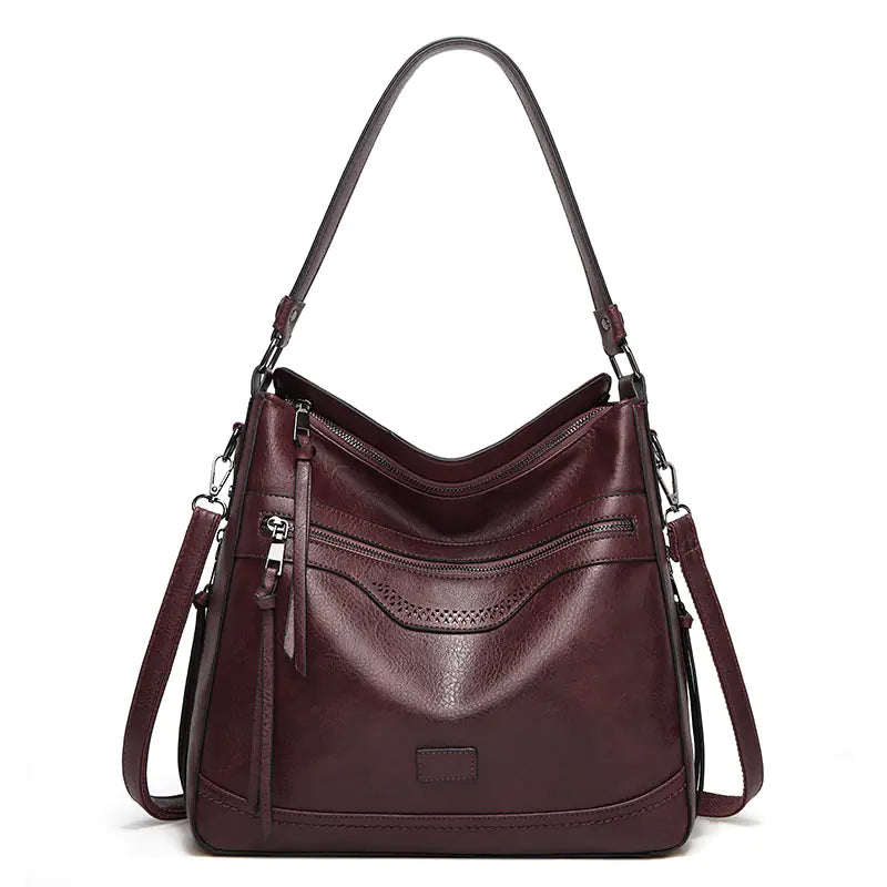 Elegant Multi-Pocket Leather Tote Bag for Women