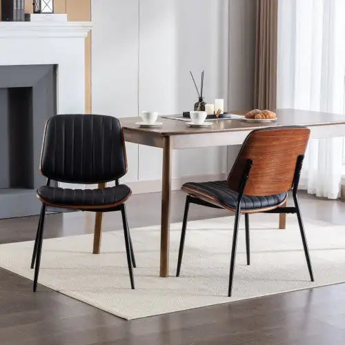 Modern Retro Dining Chairs Set of 2 - Faux Leather with Metal Legs