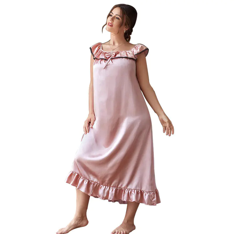 Elegant Plus Size Ruffle Trim Knot Front Nightdress