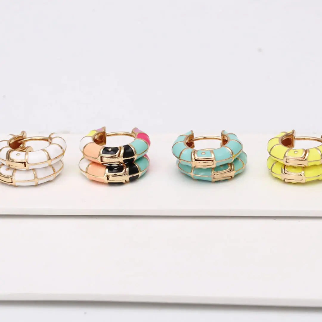 Madison Enamel Striped Huggie Earrings - 18K Gold Vermeil