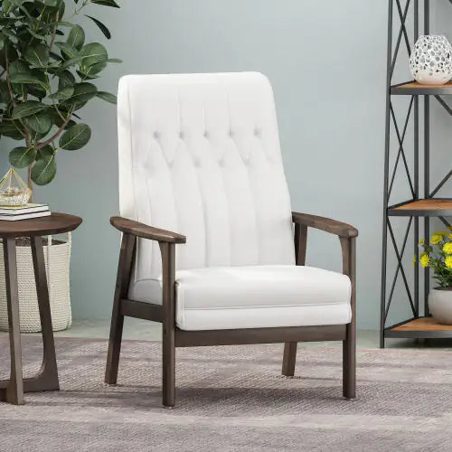 Mid-Century Modern Accent Chair, Matte Black Faux Leather