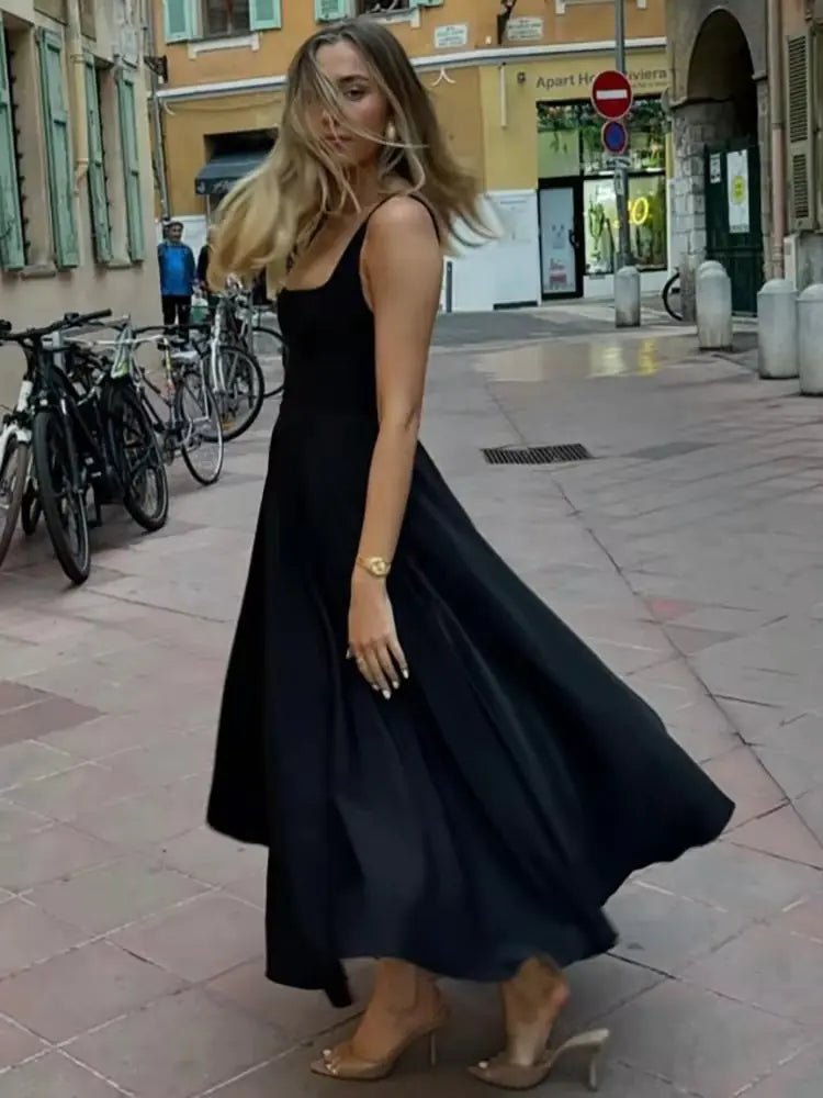 Elegant Square Neck A-Line Maxi Dress - Perfect for Evenings