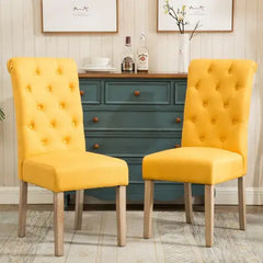 Chic Yellow Tufted Parsons Dining Chair Set (2 Pcs, Solid Wood)