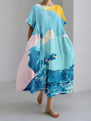 Retro Geometric Long Dress - Casual & Elegant