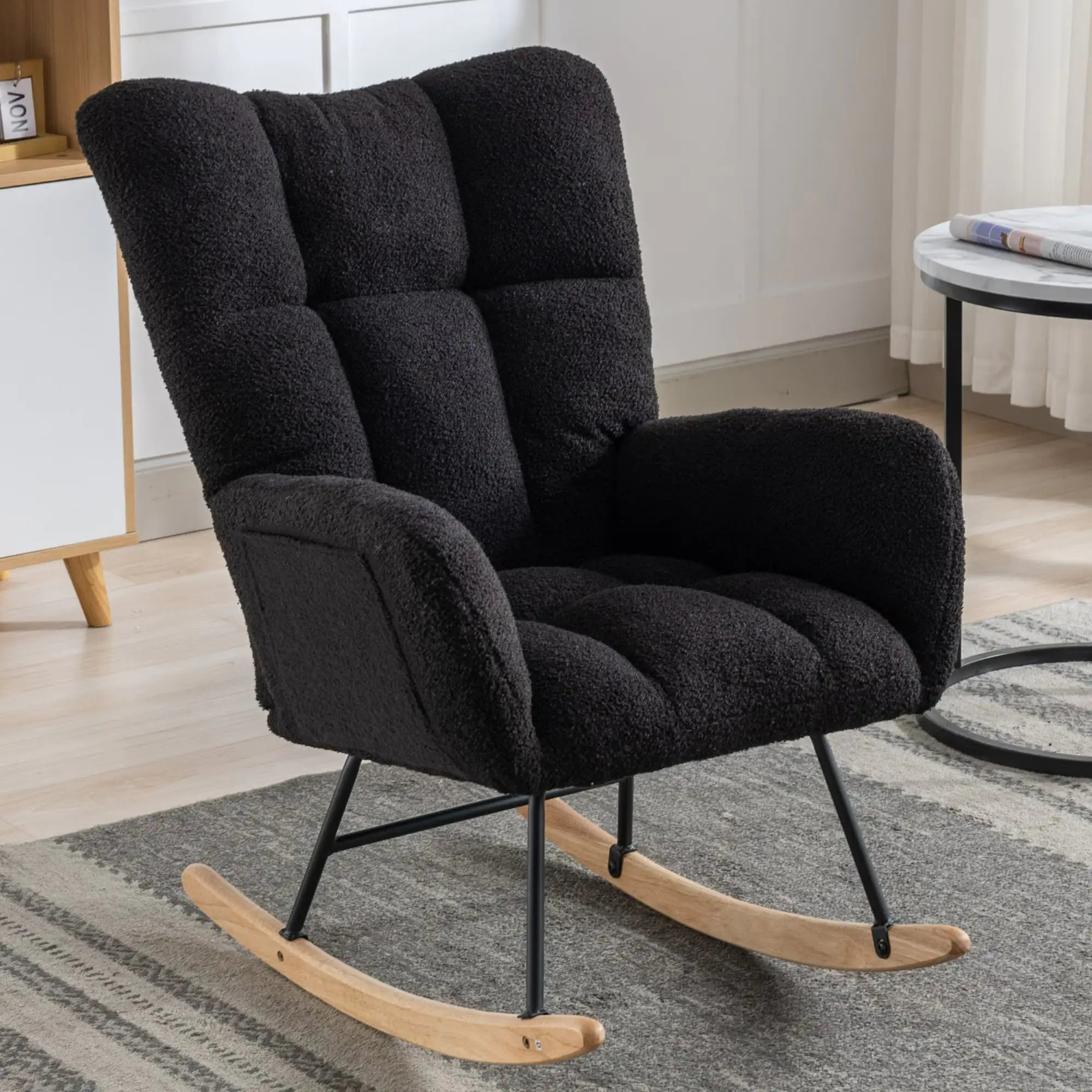 Nursery Wingback Rocker - Teddy Fabric with Wood Base