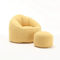 Comfy High-Pressure Foam Bean Bag Chair with Footrest - Yellow