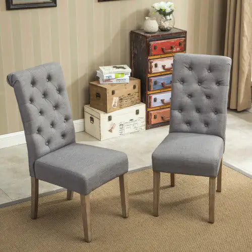 Elegant Grey Tufted Parsons Dining Chairs (Set of 2)