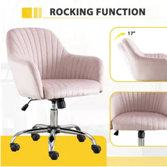 Pink Velvet Office Chair with Adjustable Height & Casters