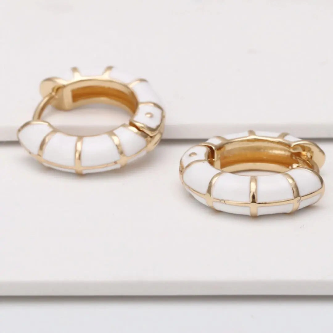 Madison Enamel Striped Huggie Earrings - 18K Gold Vermeil
