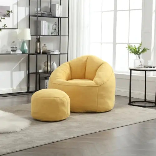 Comfy High-Pressure Foam Bean Bag Chair with Footrest - Yellow