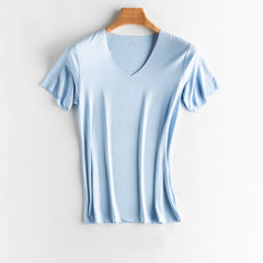 Luxurious Ice Silk V-Neck T-Shirt for Everyday Comfort