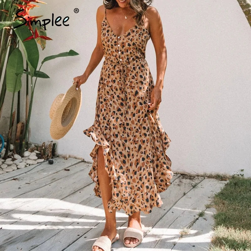 Chic Leopard Print Midi Dress - Elegant & Versatile